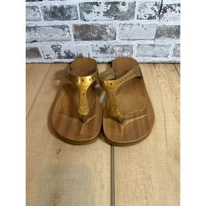 Footpetals Flip Flop Sandals Womens L 9/10 Gold Excellent Metallic Thong Flat